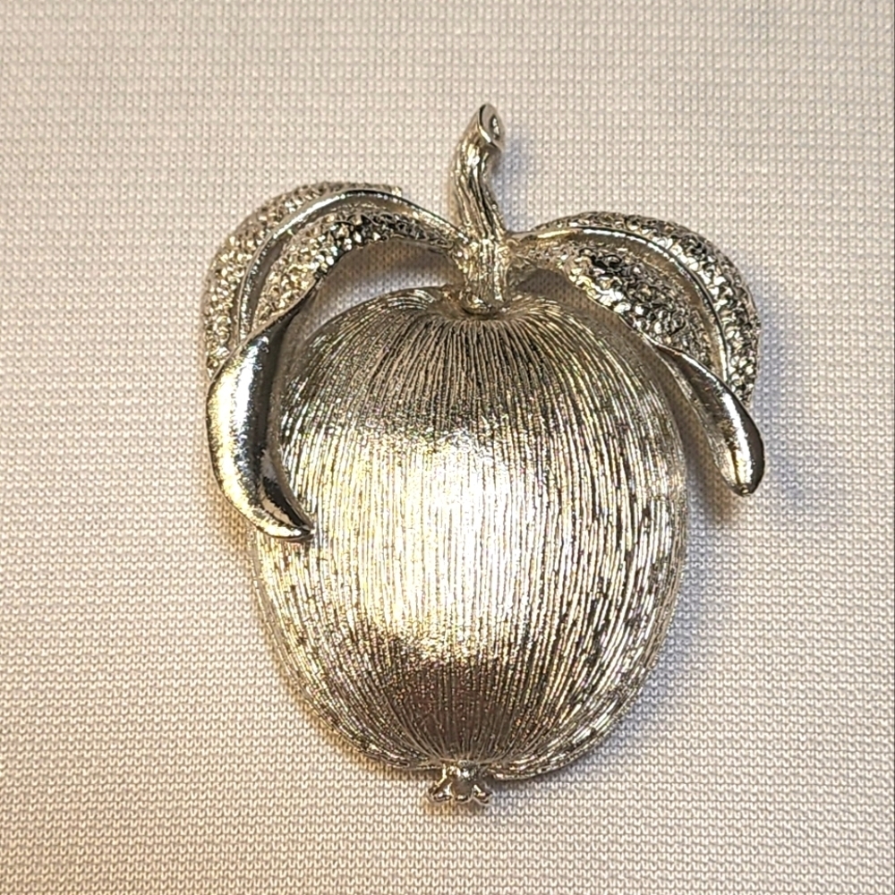 Vintage Sarah Coventry 1970s Brushed Silver Apple Brooch